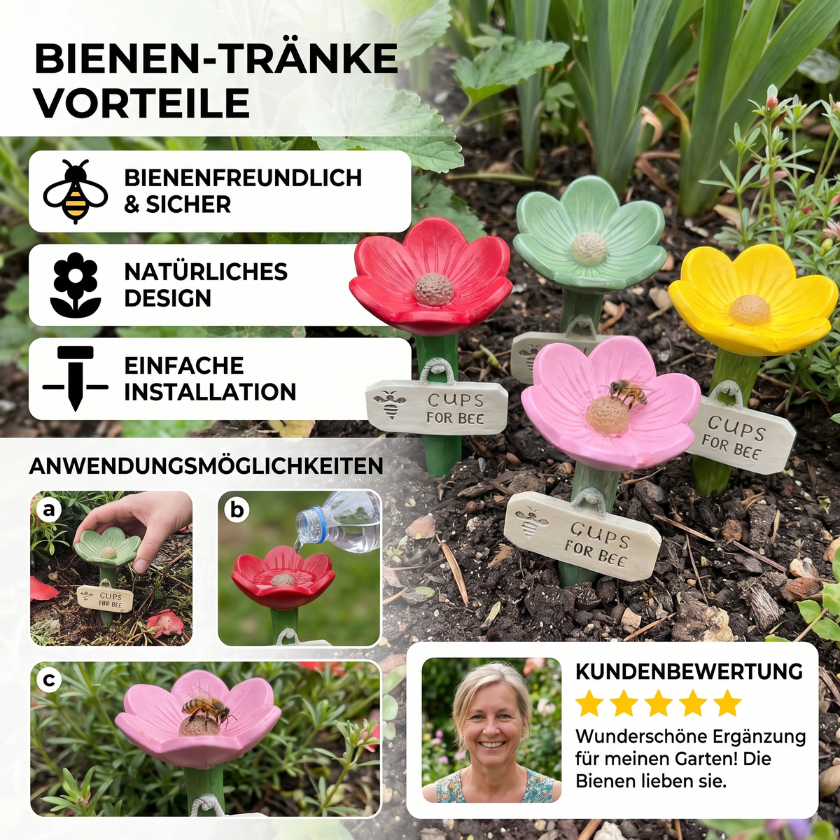 Blumenförmige Bienen-Tränke - Bunte Wasserspender für den Garten