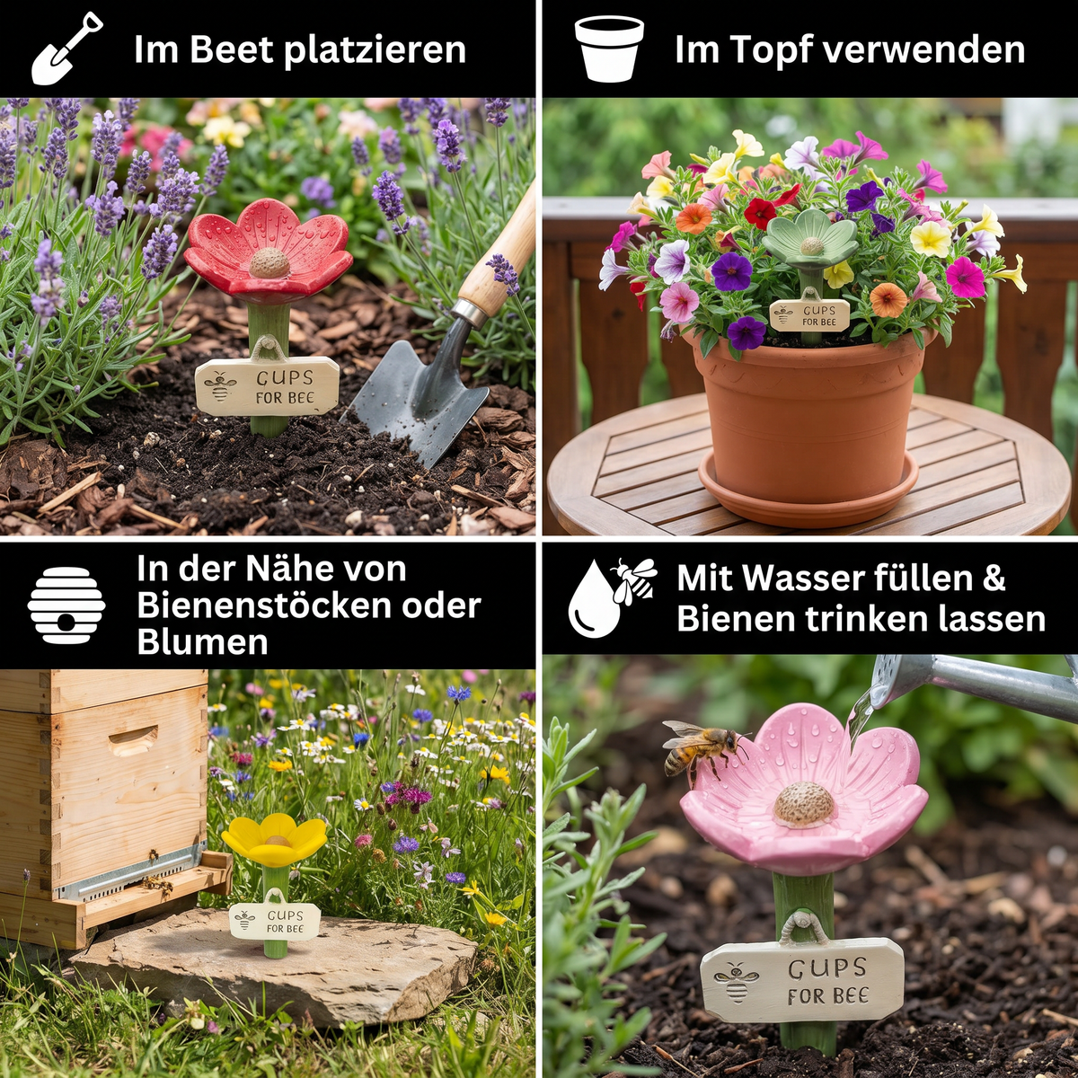 Blumenförmige Bienen-Tränke - Bunte Wasserspender für den Garten