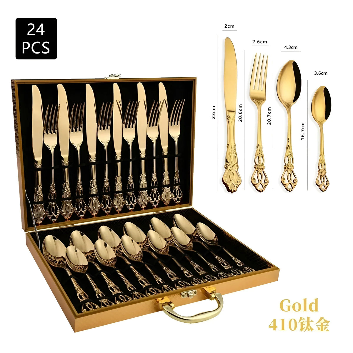 Luxuriöses 24-teiliges Gold-Besteckset mit Eleganter Verzierung