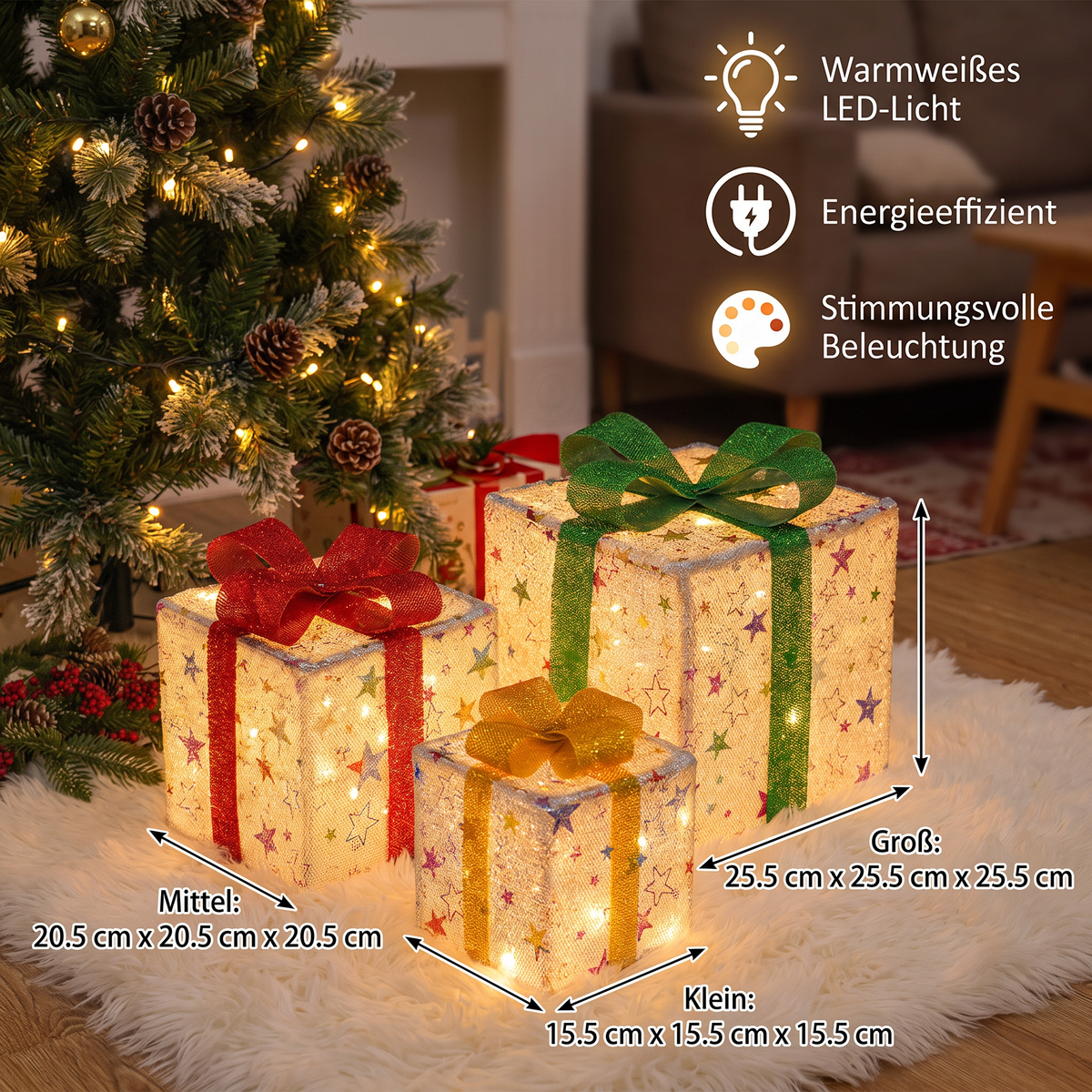 Leuchtendes LED-Weihnachtsgeschenkbox-Dekorationsset
