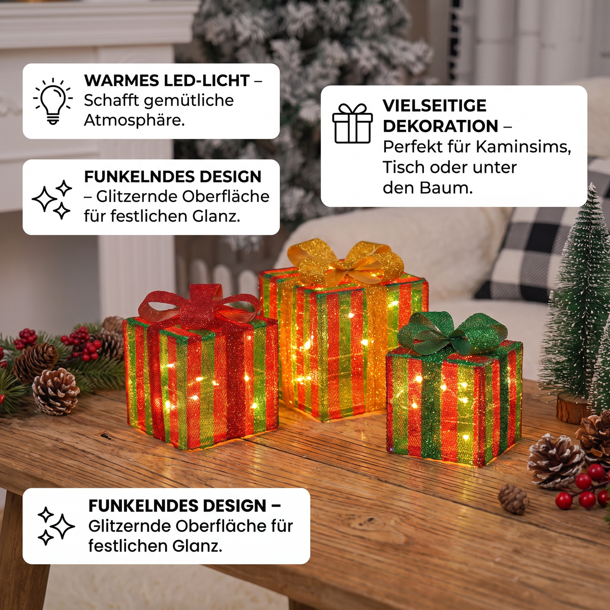 Leuchtendes LED-Weihnachtsgeschenkbox-Dekorationsset