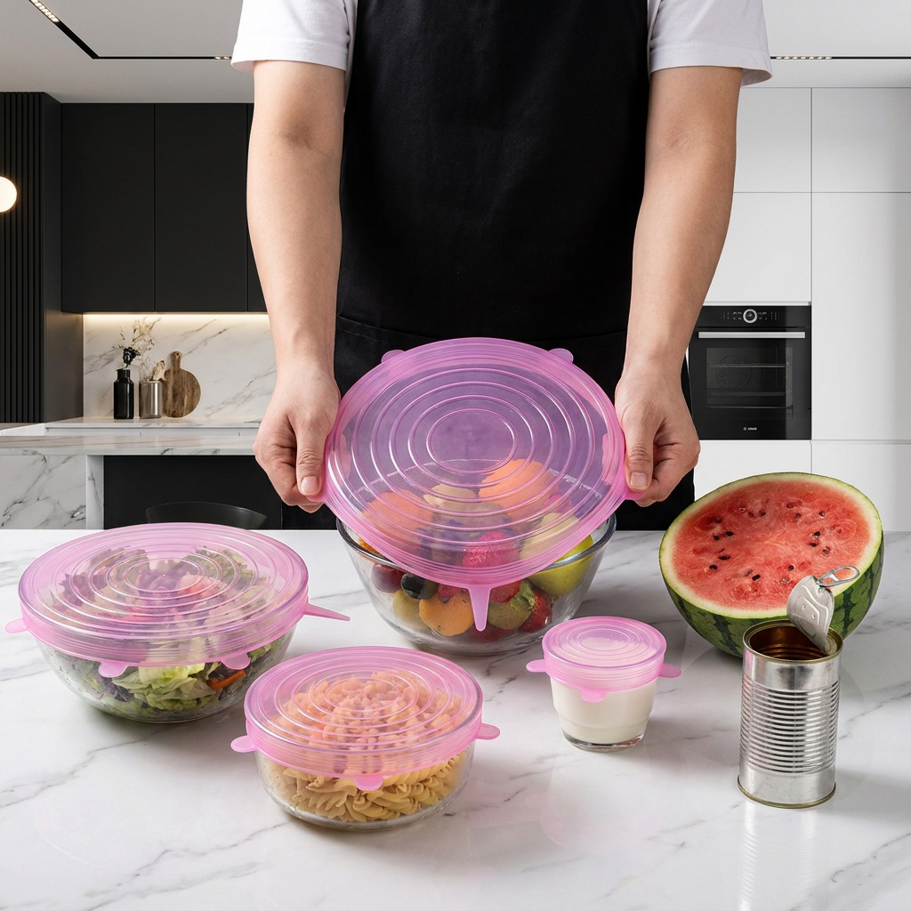 6-teiliges Silikon-Stretchdeckel-Set – Wiederverwendbare BPA-freie Frischhalteabdeckungen