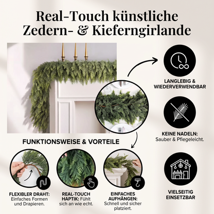Real-Touch künstliche Zedern- & Kieferngirlande mit Tannenzapfen – Weihnachtsdekoration