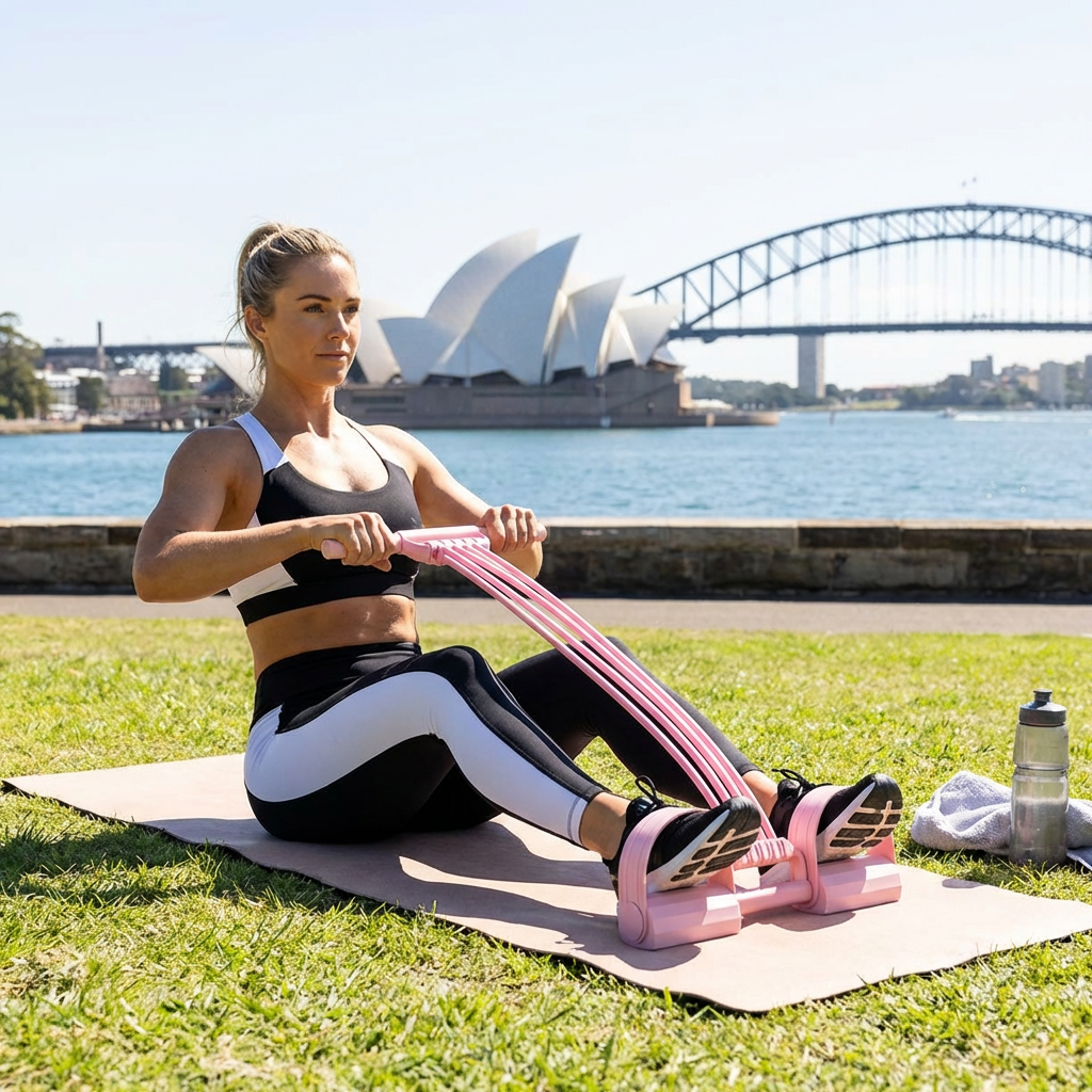 Multifunktionales Fitnessband mit Fußstützen – für Bauch, Arme & Beine