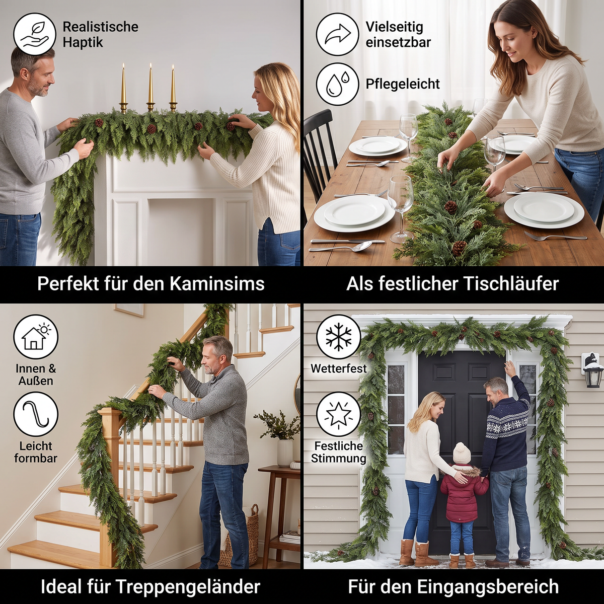 Real-Touch künstliche Zedern- & Kieferngirlande mit Tannenzapfen – Weihnachtsdekoration