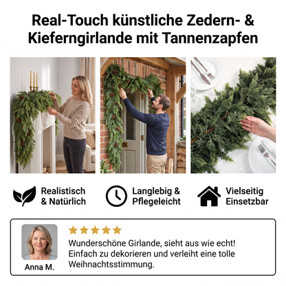 Real-Touch künstliche Zedern- & Kieferngirlande mit Tannenzapfen – Weihnachtsdekoration