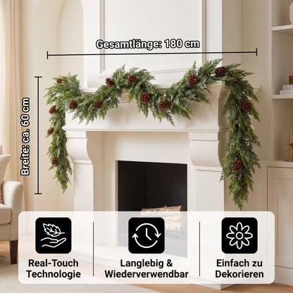 Real-Touch künstliche Zedern- & Kieferngirlande mit Tannenzapfen – Weihnachtsdekoration