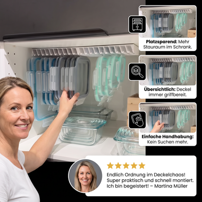 Platzsparender Organizer-Ständer für Tupperware-Deckel