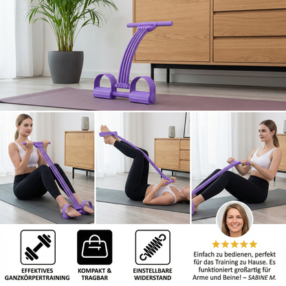 Multifunktionales Fitnessband mit Fußstützen – für Bauch, Arme & Beine