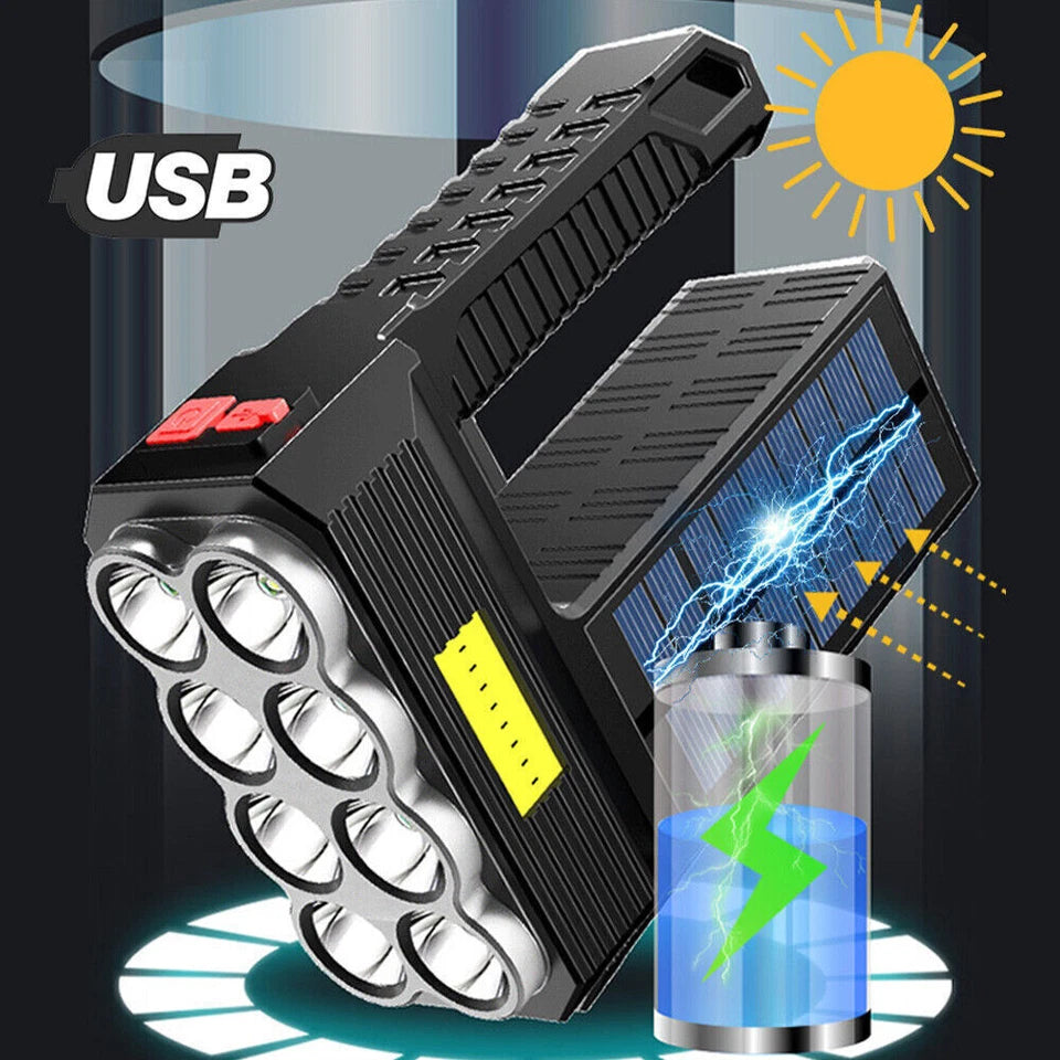 Solar LED Taschenlampe – Wasserdichter, leistungsstarker Handstrahler mit Lithium-Batterie