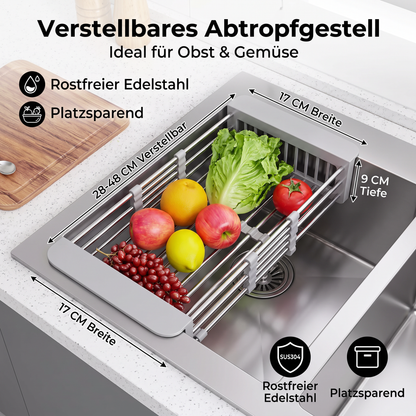 Verstellbares Abtropfgestell über der Spüle & Abtropfsieb für Obst und Gemüse