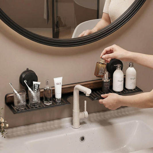 Badezimmer Saugnapf Waschbeckenablage im Walnuss Design