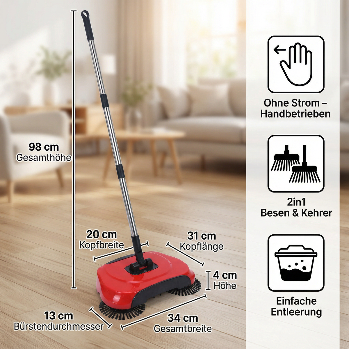 2in1 Staubsauger Besen ohne Strom