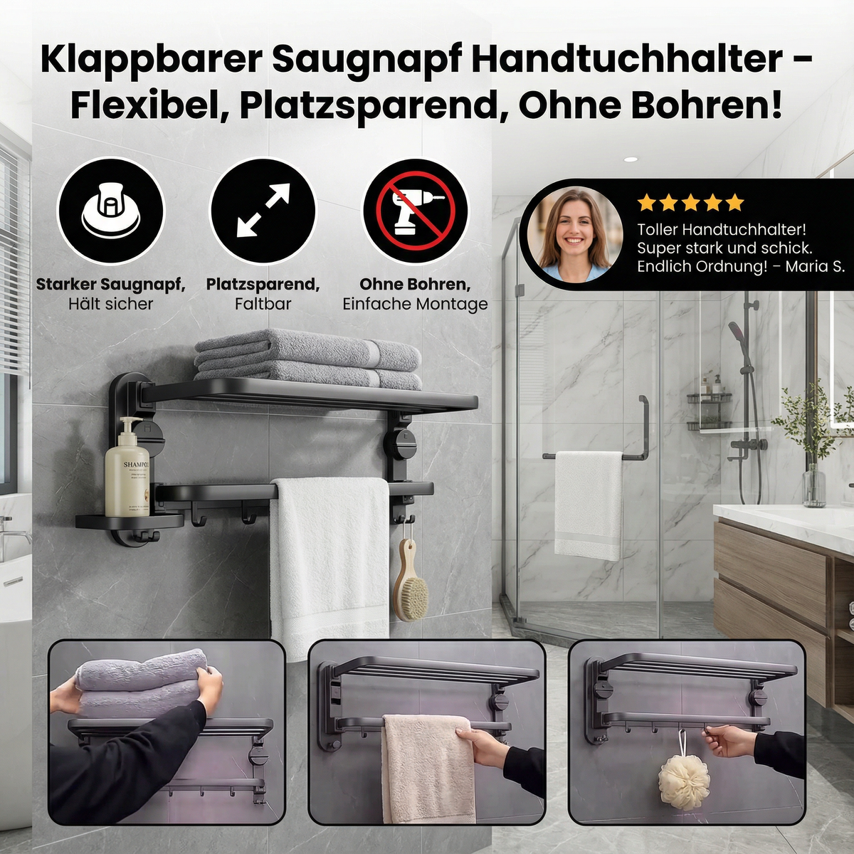 Klappbarer Saugnapf Handtuch Halter