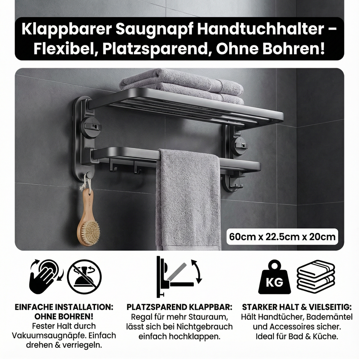Klappbarer Saugnapf Handtuch Halter